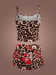 Betty Boop x SHEIN Women's Leopard Print Camisole Crop Top And Shorts Pajama Set, 2 Pieces Autumn Clothes - Multicolor - View 2