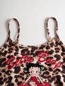 Betty Boop x SHEIN Women's Leopard Print Camisole Crop Top And Shorts Pajama Set, 2 Pieces Autumn Clothes - Multicolor - View 10