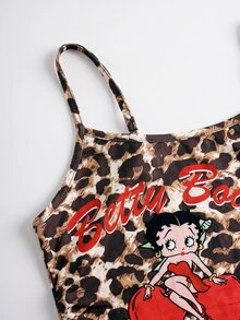 Betty Boop x SHEIN Women's Leopard Print Camisole Crop Top And Shorts Pajama Set, 2 Pieces Autumn Clothes - Multicolor - View 11