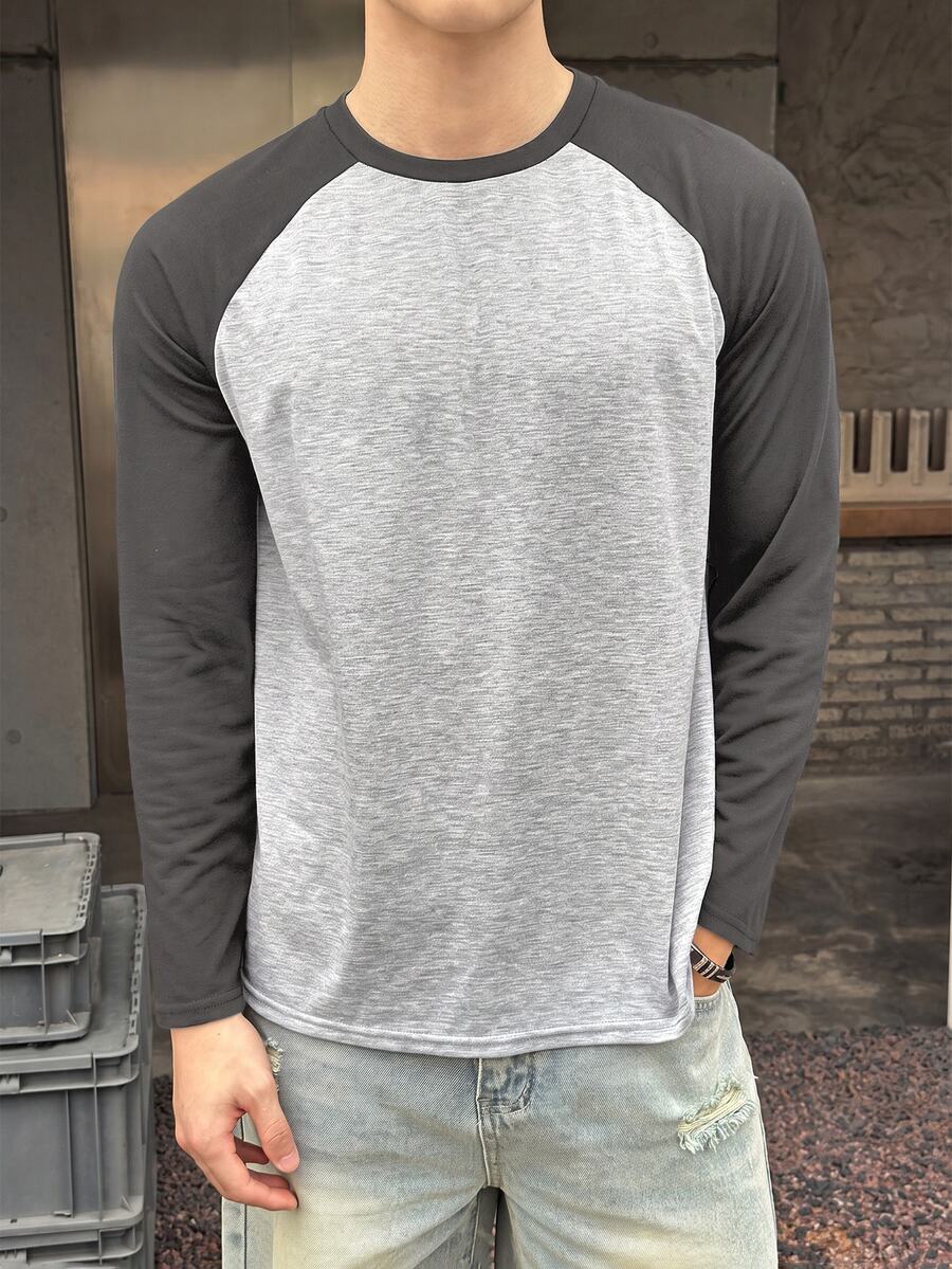 SHEIN Teen Boy Casual Long Sleeve T-Shirt, Sports Streetwear Punk Rock Music Festival , Suitable For Spring And Summer Fall Winter - Dark Grey - View 1