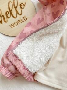 SHEIN Newborn Baby Girl Cute Light Pink Heart Pattern Fleece Hooded Jacket,Autumn Birthday Gift Baby Hoodie,Spring Fall Winter Warm Clothes - Pink - View 3