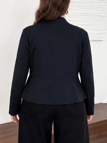 Easowa Curve 大尺碼女款純色休閒通勤旅行西裝外套 秋季 - 藏蓝色 - 查看 2