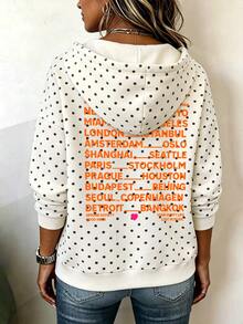 SHEIN LUNE 女款波點字母 ICONIC City Tour 圖案印花長袖抽繩連帽衛衣，前袋式袋鼠口袋，休閒寬鬆套頭衫 - 彩色 - 查看 8