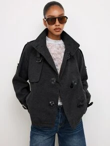 Maija Dark Gray Autumn/Winter Women's Jacket With Horn Button Decor For Holiday City Party - Dark Grey - View 2