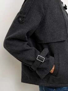Maija Dark Gray Autumn/Winter Women's Jacket With Horn Button Decor For Holiday City Party - Dark Grey - View 8