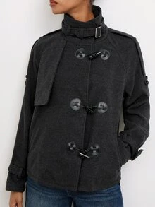 Maija Dark Gray Autumn/Winter Women's Jacket With Horn Button Decor For Holiday City Party - Dark Grey - View 5