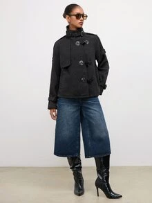 Maija Dark Gray Autumn/Winter Women's Jacket With Horn Button Decor For Holiday City Party - Dark Grey - View 3