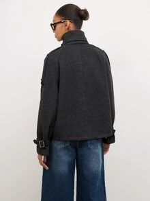 Maija Dark Gray Autumn/Winter Women's Jacket With Horn Button Decor For Holiday City Party - Dark Grey - View 7