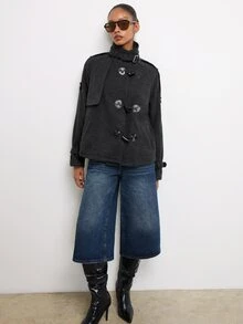 Maija Dark Gray Autumn/Winter Women's Jacket With Horn Button Decor For Holiday City Party - Dark Grey - View 4