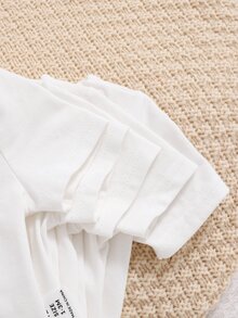 SHEIN Newborn Baby Boy/Girl 5pcs Soft Knitted Short Sleeve Bodysuits, Solid Color, Casual Style With Round Neck And Snap Closures Neutral - White - View 5