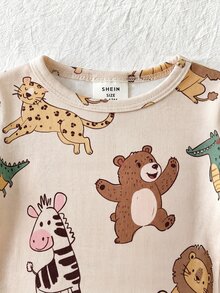 SHEIN Baby Boy Cute Casual Fitted Cartoon Pattern Knitted Long Sleeve Loungewear Set - Multicolor - View 7
