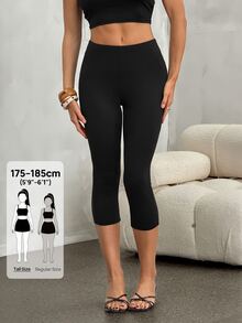 SHEIN Tall 女款休閒百搭純色緊身褲 - 黑色 - 查看 8