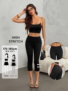 SHEIN Tall 女款休閒百搭純色緊身褲 - 黑色 - 查看 7