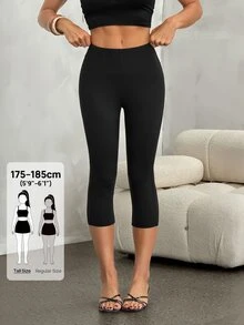 SHEIN Tall 女款休閒百搭純色緊身褲 - 黑色 - 查看 6
