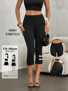 SHEIN Tall 女款休閒百搭純色緊身褲 - 黑色 - 查看 4