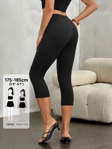 SHEIN Tall 女款休閒百搭純色緊身褲 - 黑色 - 查看 3