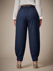 Radiana Curve Plus Size Casual Navy Blue Pleated Pocket Pants For Business Formal Office Summer - Navy Blue - View 3