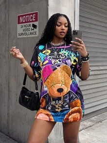 Rovax Women's Casual T-Shirt | Cartoon Print, Loose Fit, Short Sleeve, Round Neck, Lightweight & Stretchy Fabric | Spring/Summer Fashion, Comfortable Fit - Multicolor - View 1