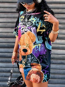 Rovax Women's Casual T-Shirt | Cartoon Print, Loose Fit, Short Sleeve, Round Neck, Lightweight & Stretchy Fabric | Spring/Summer Fashion, Comfortable Fit - Multicolor - View 6