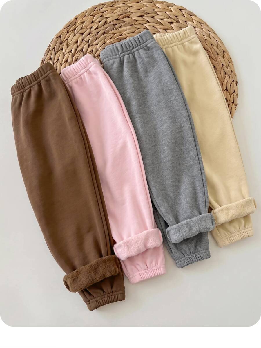 SHEIN Baby Girl Autumn/Winter Cute Solid Color Elastic Waist Long Pants 4pcs -Piece Set - Multicolor - View 1