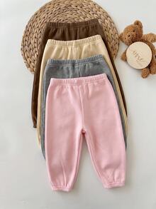 SHEIN Baby Girl Autumn/Winter Cute Solid Color Elastic Waist Long Pants 4pcs -Piece Set - Multicolor - View 5