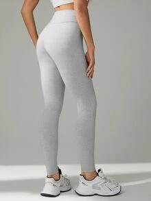 SHEIN Tall 女款極簡彈性V腰高腰修身長褲，適合高個女性 - 彩色 - 查看 8