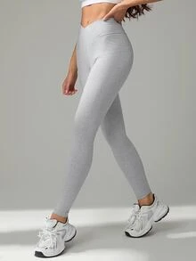 SHEIN Tall 女款極簡彈性V腰高腰修身長褲，適合高個女性 - 彩色 - 查看 7