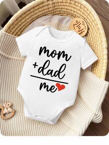 Baby Boy's Casual & Simple Heart & Letter Pattern Short Sleeved Bodysuit, Suitable For Spring & Summer - White - View 3