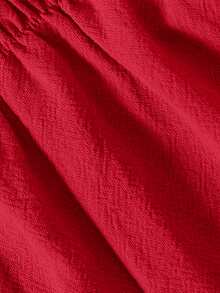 SHEIN Baby Girl Solid Color Ruffle Trim Top & Pants 2 Pieces Outfit, Summer Vacation - Red - View 7