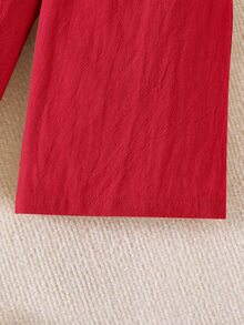 SHEIN Baby Girl Solid Color Ruffle Trim Top & Pants 2 Pieces Outfit, Summer Vacation - Red - View 5