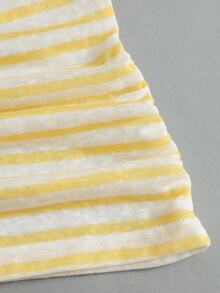 Sweetra 女款夏季度假風不對稱領條紋不對稱剪裁透視背部背心上衣T恤 - 黃色 - 查看 5