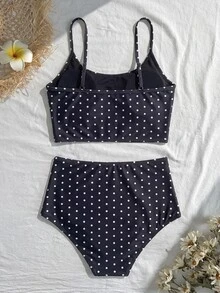 Swim Vcay Vacation Beach Polka Dot Print Tankini Set - Multicolor - View 5