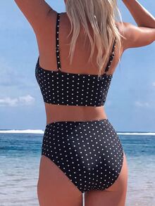 Swim Vcay Vacation Beach Polka Dot Print Tankini Set - Multicolor - View 3