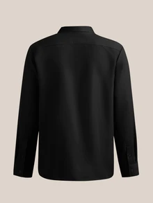 VeloEdit 男士素色簡約日常長袖黑色正式襯衫，黑色正裝襯衫，秋季，儀式 - 黑色 - 查看 2