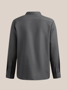 VeloEdit 男士素色口袋單排扣休閒辦公長袖正式襯衫，秋季，適合秋天，儀式 - 深灰色 - 查看 2
