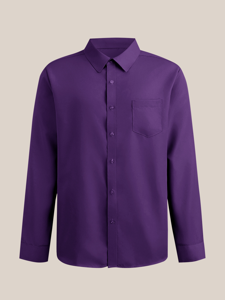 VeloEdit Men's Solid Color Button-Up Long Sleeve Casual Formal Top With Pocket, Everyday Wear, For Fall, Ceremony - Purple - View 1