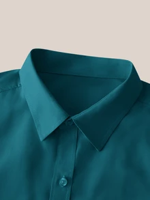 VeloEdit 男士純色休閒百搭日常穿著襯衫，正式感，老錢風 - 綠色 - 查看 3