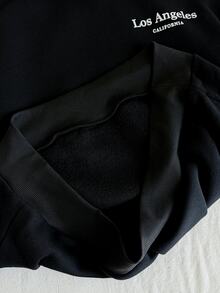 SHEIN 青少年女孩深灰色休閒連帽衛衣，秋冬款，附口袋，十字設計，百搭長袖套頭衫，英文標語灰色 - 黑色 - 查看 7