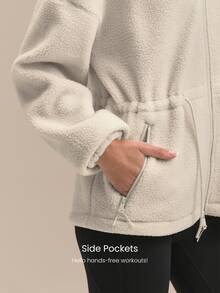 GLOWMODE Cozy Era Fleece Jacket With Cinched-Waist, Oversized Lapel & Front Pockets Outdoor Fall Winter Daily Casual Wear - White - View 3