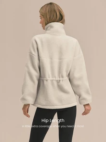 GLOWMODE Cozy Era Fleece Jacket With Cinched-Waist, Oversized Lapel & Front Pockets Outdoor Fall Winter Daily Casual Wear - White - View 2