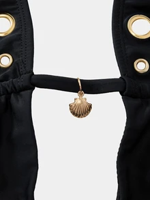 Oceva Women's Backless Halter One-Piece Swimsuit Beach Party Club Black And Gold Summer Sexy - Black - View 8