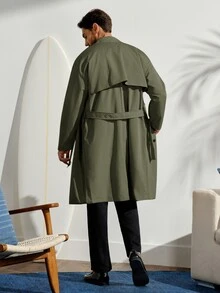 VeloEdit Men's Autumn Casual Double-Breasted Belted Trench Coat - Army Green - View 2