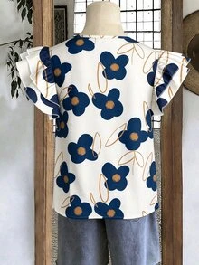 EMERY ROSE Plus Size Women Floral Print Round Neck Casual A Line Versatile Daily Wear Shirt Party Vacation White Summer - Multicolor - View 5