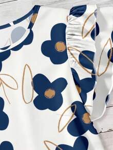 EMERY ROSE Plus Size Women Floral Print Round Neck Casual A Line Versatile Daily Wear Shirt Party Vacation White Summer - Multicolor - View 4