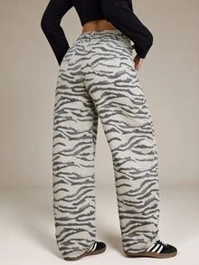 SHEIN Tall Women's Casual Everyday Denim Jeans With Pocket And Button Full Print - White - View 3