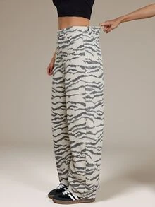 SHEIN Tall Women's Casual Everyday Denim Jeans With Pocket And Button Full Print - White - View 4