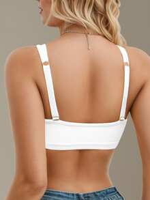 SHEIN Casual Wireless Adjustable Shoulder Strap Front Closure Bra For Women, Solid Color, Nylon - White - View 2