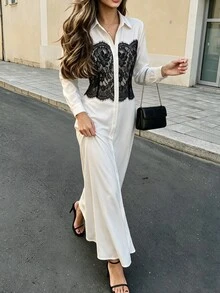 Celisse Women's Lace Patchwork Casual Party Long Dress - White - View 8