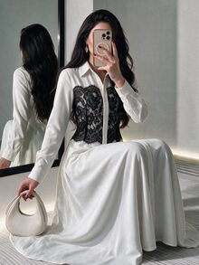 Celisse Women's Lace Patchwork Casual Party Long Dress - White - View 1