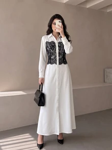 Celisse Women's Lace Patchwork Casual Party Long Dress - White - View 3